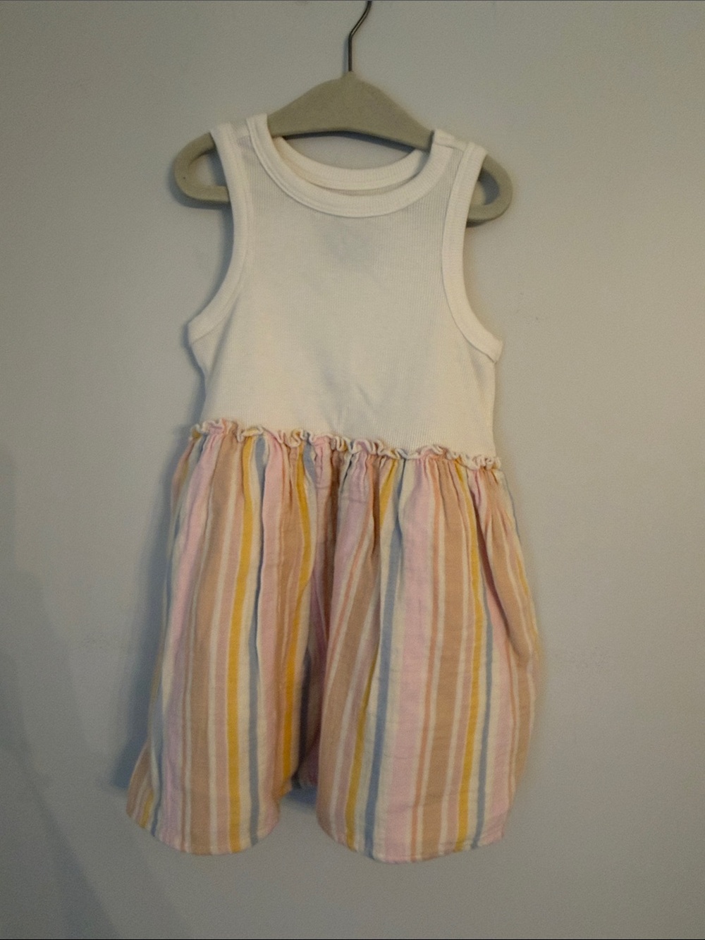 Cat & Jack Cream and Rainbow Ribbed Cat Tank Top Dress 3T